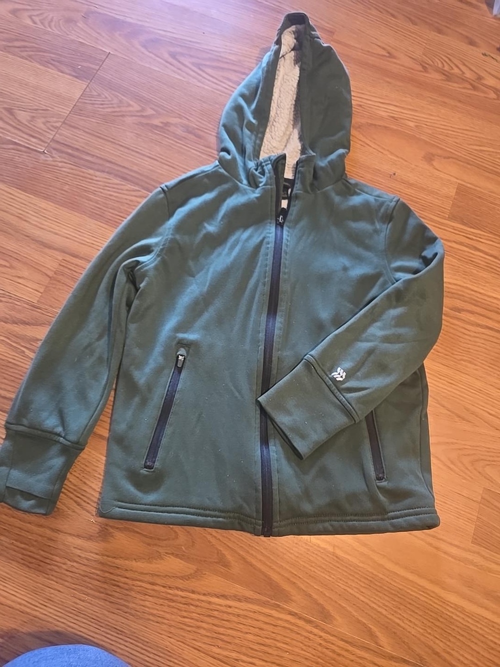 all in motion Kids Olive Green Hooded Puffer Jacket with Sherpa Lining